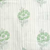 Pure Cotton Jaipuri White With Green Flower Motif Hand Block Print Fabric
