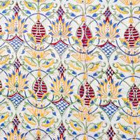 Pure Cotton Jaipuri White With Yellow Lotus And Green Jaal Hand Block Print Fabric