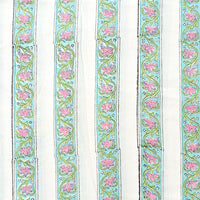 Pure Cotton Jaipuri White With sea Blue And Pink Border Hand Block Print Fabric