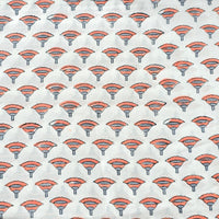 Pure Cotton Jaipuri White With Peach Mushroom Hand Block Print Fabric