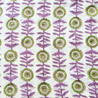 Pure Cotton Jaipuri White With Purple Flower Creeper Hand Block Print Fabric