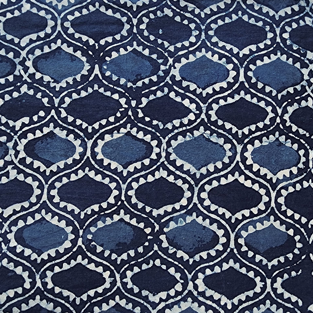(PRE-CUT 1.20 METER) Pure Cotton Indigo Intricate Design Hand Block Pr ...