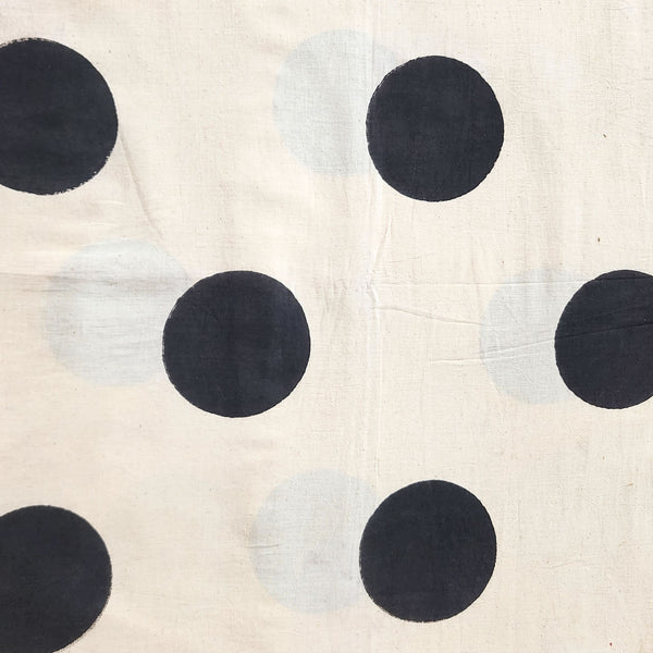 (PRE-CUT 1.5 METER) Pure Cotton Ajrak Off White With Black Big Circle Hand Block Print Fabric