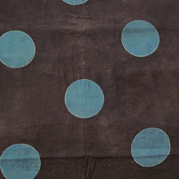 (Pre-Cut 0.90 Meter) Pure Cotton Ajrak Rust Black With Rust Blue Big Circle Hand Block Print Fabric