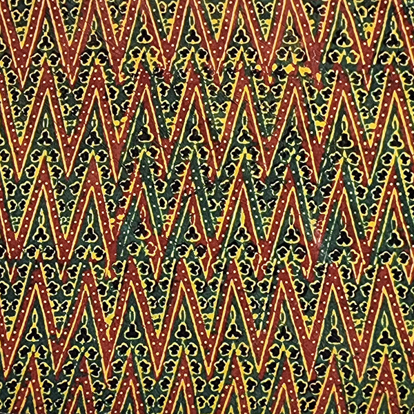 Pure Cotton Ajrak Green With Red Zig-Zag Intricate Design Hand Block Print Fabric