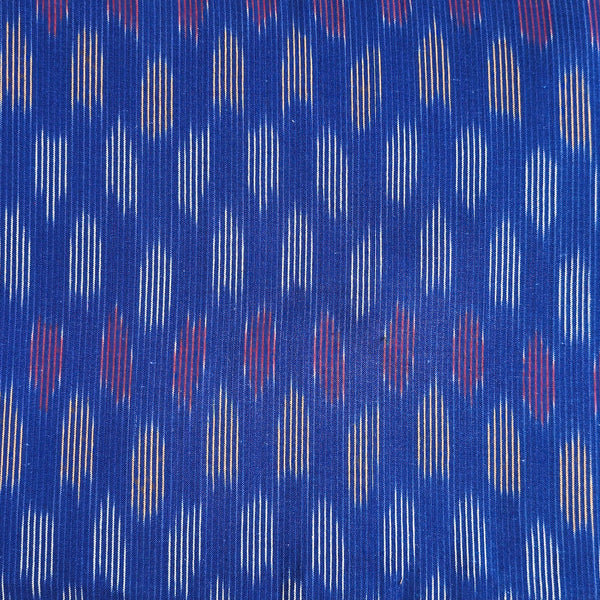 (PRE-CUT 1.45 METER) Pure Cotton Ikkat Blue With Weaves Woven Fabric