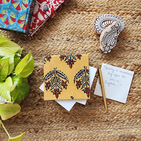 Handmade Upcycled Ajrak Yellow With Red Flower Motif  Slip Box
