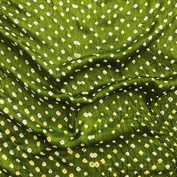 Modal Silk Parrot Green With Yellow Bandhani Fabric
