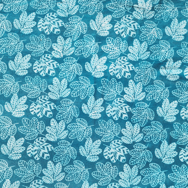 Pure Cotton Dabu Blue With Off White Leaves Hand Block Print Fabric