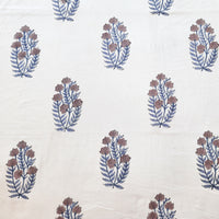 Pure Cotton Jaipuri White With Light Brown Flower Motif Hand Block Print Fabric