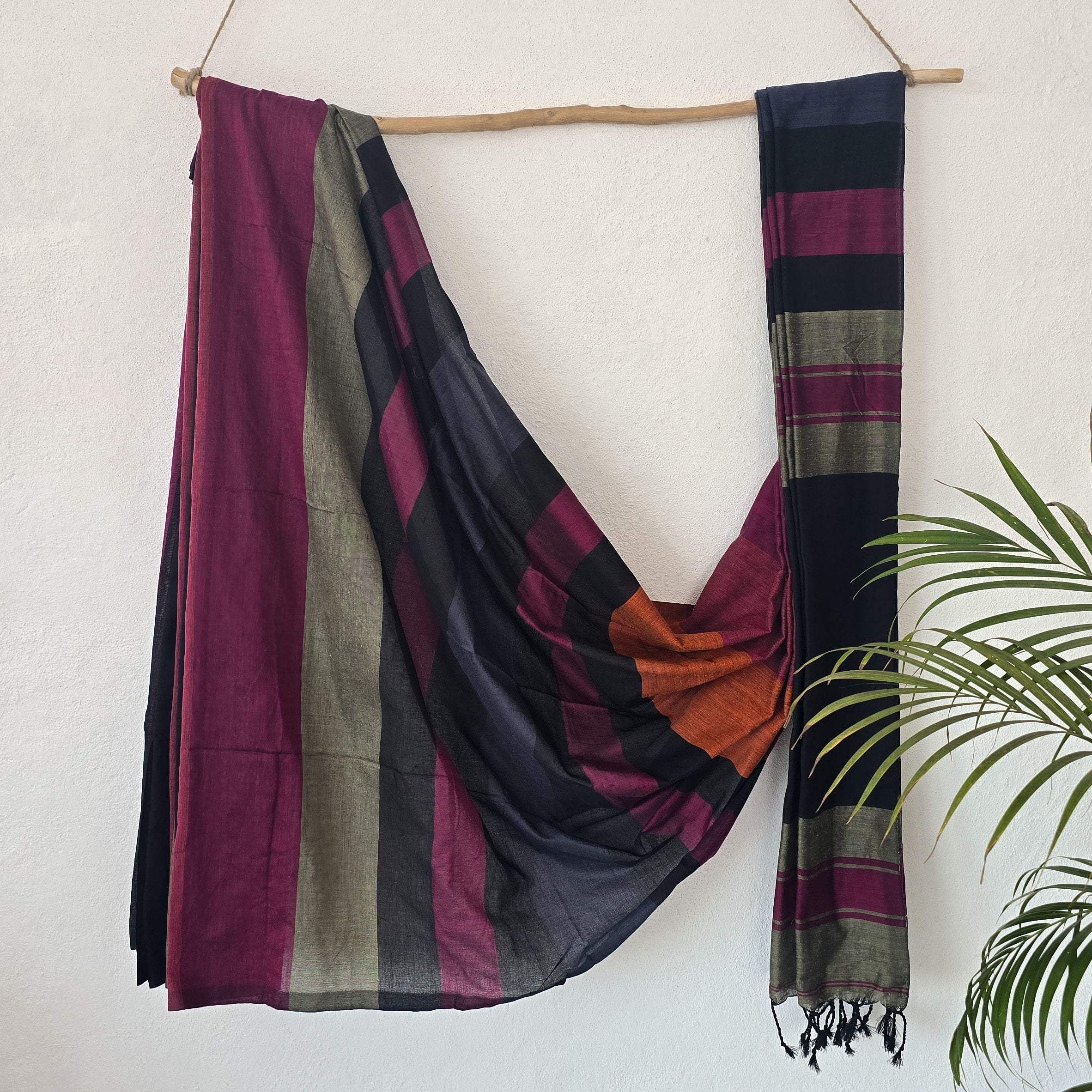 Piku Color PIKU-Magenta With Black And Khaki Multi Shades Of Saree – Sanskruti