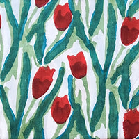 Pure Cotton Jaipuri White With Red Tulips Flower Hand Block Print Fabric