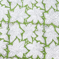 Pure Cotton Jaipuri Parrot Green With White Flower Motif Hand Block Print Fabric