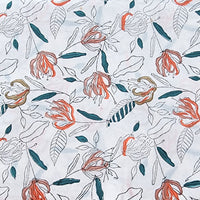 Pure Cotton Jaipuri White With Orange And Peach Flower Hand Block Print Fabric