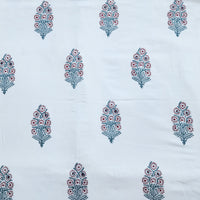 Pure Cotton Jaipuri White With Marron Big Flower Motif Hand Block Print Fabric