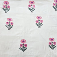 Pure Cotton Jaipuri White With Pink And Purple Big Flower Motif Hand Block Print Fabric