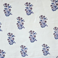 Pure Cotton Jaipuri White With Purple And Brown Big Flower plants Hand Block Print Fabric