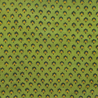 Pure Cotton Gad Ajrak Green With Yellow Tiny Flower Motif Hand Block Print Fabric