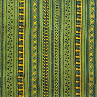 Pure Cotton Gad Ajrak Green With Yellow Intricate Design Border Hand Block Print Fabric