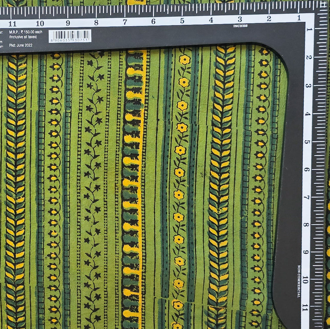 Pure Cotton Gad Ajrak Green With Yellow Intricate Design Border Hand B ...
