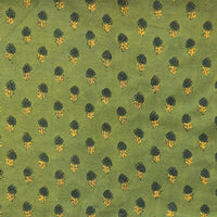 Pure Cotton Gad Ajrak Green With Yellow Tiny Flower Motif Hand Block Print Fabric