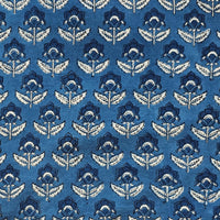 Pure Cotton Gad Ajrak Blue With Off White Flower Motif Hand Block Print Fabric