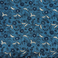 Pure Cotton Gad Ajrak Blue With Off White  Flower Jaal  Hand Block Print Fabric