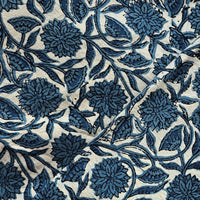 Pure Cotton Gad Ajrak Blue With Off White Flower Leaves  Jaal Hand Block Print Fabric