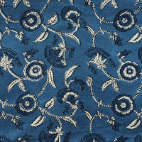 Pure Cotton Gad Ajrak Blue  With Off White Flower Jaal  Hand Block Print Fabric