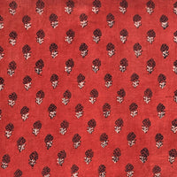 Pure Cotton Gad Ajrak Red With Off White Tiny Rose Motif Hand Block Print Fabric