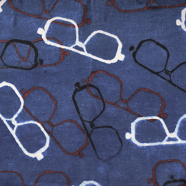 Pure Cotton Ajrak Rust Blue Spectacles Hand Block Print Fabric