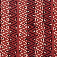 Pure Cotton Ajrak Vegetable Dyed Rust Red With Black And Cream  Triangle Stripes Hand Block Print Fabric