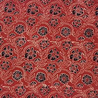 Pure Cotton Ajrak Vegetable Dyed Red With Black Flower Jaal  Hand Block Print Fabric