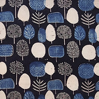 Pure Cotton Gad Ajrak Black With Blue And Off White Tree Motif Hand Block Print Fabric