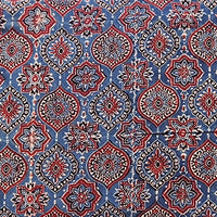 Pure Cotton Gad Ajrak Rust Blue With Maroon  Intricate Design Hand Block Print Fabric
