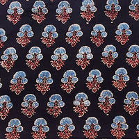 Pure Cotton Gad Ajrak Black With Blue And Maroon Flower Motif Hand Block Print Fabric
