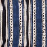 Pure Cotton Gad Ajrak Off White With Black And Blue Intricate Design Border Stipes Hand Block Print Fabric