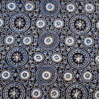 Pure Cotton Gad Ajrak Black With Blue And Off White Intricate Design Hand Block Print Fabric