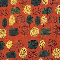 Pure Cotton Gad Ajrak Rust Orange With Green And Yellow Tree Motif Hand Block Print Fabric