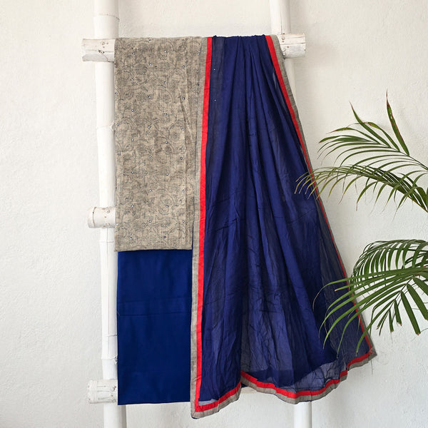 Aditi -Pure Cotton Blue With Grey Suit