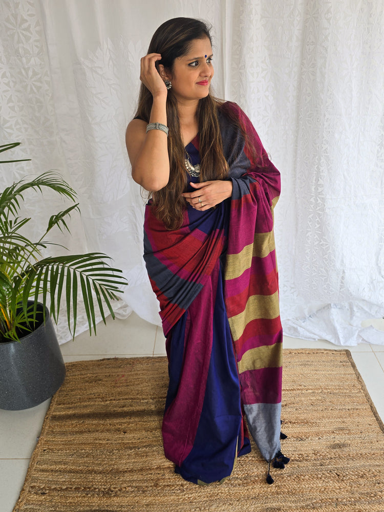 Piku Color PIKU- Grey With Magenta And Dark Khaki Multi Shades Of Saree – Sanskruti