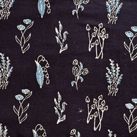 Pure Cotton Ajrak Black With Blue Flower Motif Hand Block Print Fabric