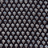 Pure Cotton Ajrak Black With Blue Tiny Flower Motif Hand Block Print Fabric