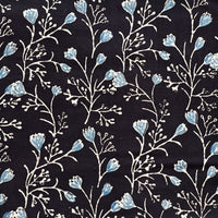 Pure Cotton Ajrak Black With Blue Flower Jaal Hand Block Print Fabric