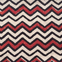Pure Cotton Ajrak Cream With Red Zig Zag Stripes Hand Block Print Fabric