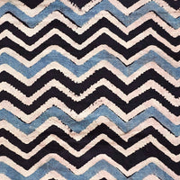 Pure Cotton Ajrak Black With Blue Zig-Zag Stripes Hand Block Print Fabric