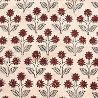 Pure Cotton Ajrak Cream With Red Flower Plant Motif Hand Block Print Fabric