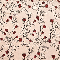Pure Cotton Ajrak Cream With Red Flower Jaal  Hand Block Print Fabric