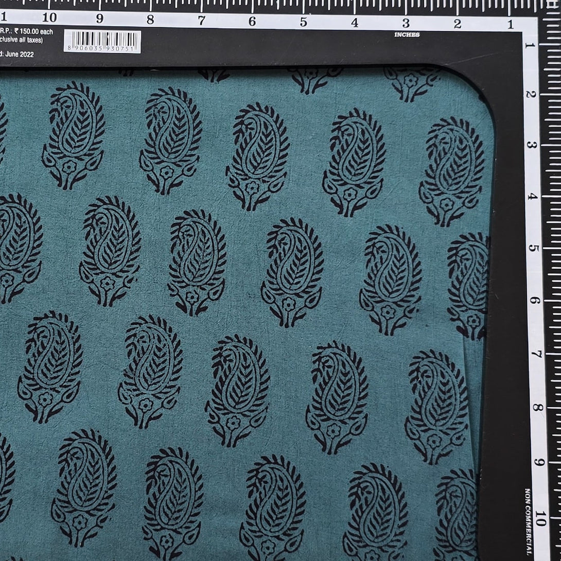 Castleton Green Variations Pure Cotton Bagh Castleton Green With Black Small Kairi Motif With Bor ...