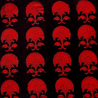 Pure Cotton Bagh Black And Orange Flower With Border Hand Block Print Fabric